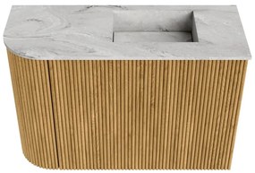 Mondiaz Joya DLux 60cm toiletmeubel ronding links oak met wastafel faye rechts zonder kraangat glace