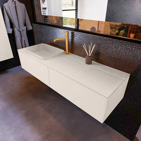 Mondiaz Erin 150cm badmeubel Linen met 2 lades en beige wastafel links 1 kraangat