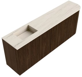 Mondiaz Joya DLux 110cm toiletmeubel ronding rechts walnut met wastafel faye links zonder kraangat meli