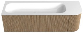 Mondiaz Kurve 145cm badmeubel ronding rechts dusk met 1 lade en deur en wastafel big large links zonder kraangat
