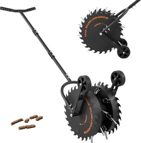 VEVOR Handmatige gazonbeluchter, gazonbeluchter met een werkdiepte van 5 cm, 2 rollen en 16 ijzeren pinnen, stalen gazonbeluchter, gazonroller voor verdichte grond, gazonverzorging voor tuin en erf, zwart