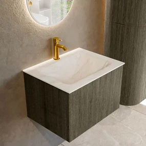 Mondiaz Kurve-dlux 60cm badmeubel shadow met 1 lade en wastafel cloud midden 1 kraangat ostra