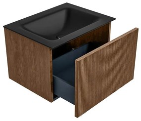 Mondiaz Kurve 60cm badmeubel walnut met 1 lade en wastafel cloud midden zonder kraangat urban