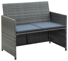 vidaXL Tuinbank 2-zits met kussens poly rattan grijs