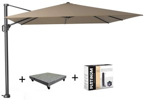 Challenger T1 zweefparasol 300x300 cm taupe  met  parasolvoet 90kg en hoes
