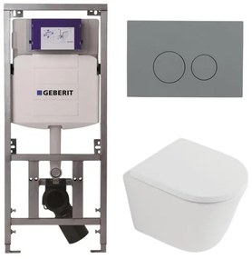 QeramiQ Dely Toiletset - 36.3x51.7cm - diepspoel - rimless - Geberit UP320 inbouwreservoir - softclose toilet zitting 35 mm - bedieningsplaat licht grijs - ronde knoppen - mat wit SW1026254/SW1000767/0701131/SW1102374