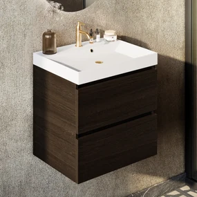 Fontana Kolo wastafelmeubel kasteel bruin 60cm glans witte wastafel 1 kraangat