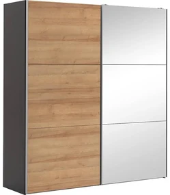 Goossens Kledingkast Easy Storage Sdk, 203 cm breed, 220 cm hoog, 1x 3 paneel schuifdeur li en 1x 3 paneel spiegel schuifdeur re