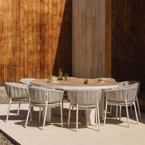 Ronde Tafelset Riviera, Ø180 Cm, In Teakhout En Aluminium, En 8 Tuinstoelen In Aluminium En Roderise-stof Teakhout - Sklum