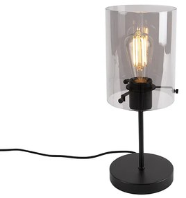 Design tafellamp zwart met smoke glas op standaard - Dome Design E27 cilinder / rond Binnenverlichting Lamp