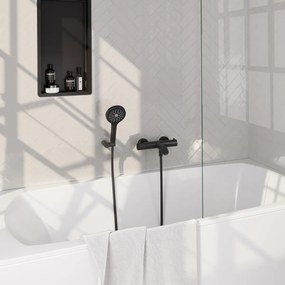 Brauer Stripe thermostatische badkraan met wandhouder en 3 standen handdouche zwart mat