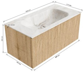 Mondiaz Kurve-dlux 90cm badmeubel shadow met 1 lade en wastafel big small midden zonder kraangat lava