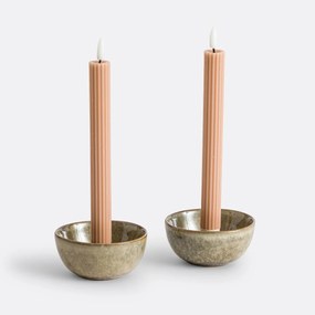 Set van 2 gestreepte wax LED-kaarsen, Caspar