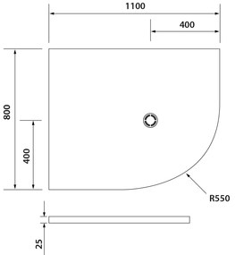 Polysan Flexia kwartronde douchebak 110x80cm wit links