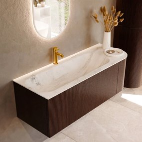 Mondiaz Kurve-dlux 125cm badmeubel ronding rechts ruby met 1 lade en deur en wastafel big medium kraangat links opalo