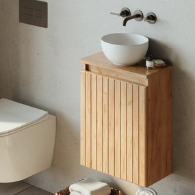 Fontana Bano toiletmeubel ribbelfront warm eiken 40x22cm met glans witte waskom