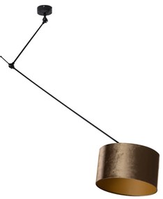 Hanglamp zwart met velours kap brons 35cm - Blitz Klassiek / Antiek, Modern E27 rond Binnenverlichting Lamp