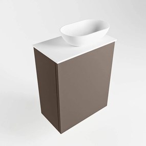 Mondiaz Fowy toiletmeubel 40cm smoke met witte waskom rechts en kraangat