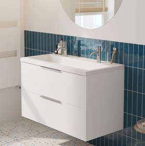 Saqu Lima badmeubel incl. glans witte wastafel met 2 kraangaten 100x52x64cm glans wit – chromen greep