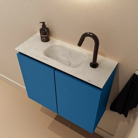 Mondiaz Ture DLux toiletmeubel 60cm jeans met wastafel opalo midden met kraangat