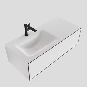 Zaro Lagom volledig naadloos solid surface onderkast 100cm mat zwart met 1 lade Push tot open. Compleet met solid surface wastafel met 1 kraangat(en)