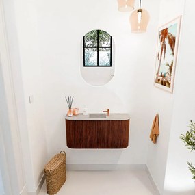 Mondiaz Joya DLux 85cm toiletmeubel ronding links/rechts ruby met wastafel faye midden 1 kraangat glace