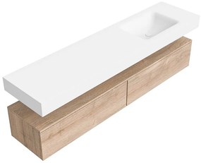 Zaro Alan badmeubel 190cm washed oak 2 lades met vrijhangende wastafel cloud rechts zonder kraangat talc