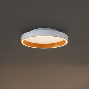 Design plafondlamp wit met hout 40cm incl. LED 3-way switch - Ingo