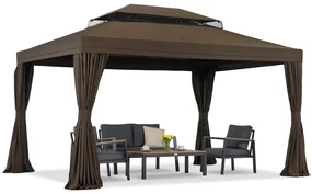 Bruin tuinpaviljoen met gordijnen Valencia 3x3m Garden Point