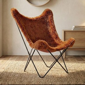 Vlinderfauteuil Bont Vacht Terracotta