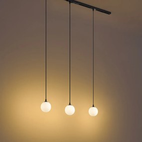Modern railsysteem zwart met 3 hanglampen wit 1-fase - Iconic Perle