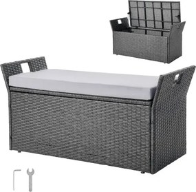 VEVOR Tuinbank met opbergruimte 180 kg, PE rotan bank, zitkist met kussen en handgreep, opbergbank, zit- en verandadecoratie voor terras, tuin en balkon, 104 x 45 x 52 cm