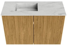 Mondiaz Joya DLux 60cm toiletmeubel oak met wastafel faye links zonder kraangat opalo