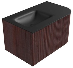 Mondiaz Kurve 75cm badmeubel ronding rechts ruby met 1 lade en deur en wastafel grunne links zonder kraangat urban