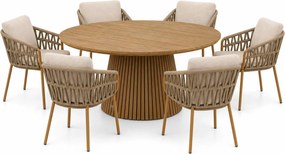 Tuinset Ronde Tuintafel 6 personen  Rope Taupe  4 Seasons Outdoor Biarritz/Fungo