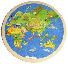 Puzzel wereld, dubbelzijdig, rond
