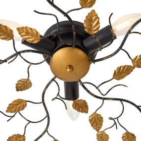 Vintage plafondlamp zwart met goud 50 cm 3-lichts - Foglie