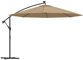 vidaXL Zweefparasol met LED-verlichting en metalen paal 350 cm taupe