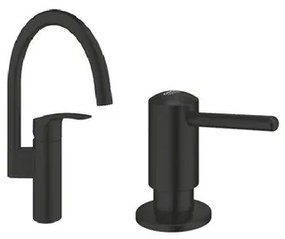 GROHE Eurosmart Keukenkraanset - 18.3cm - hoge uitloop - zeepdispenser - matte black SW1077330/SW1077401