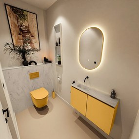 Mondiaz Ture DLux toiletmeubel 80cm ocher met wastafel opalo links zonder kraangat