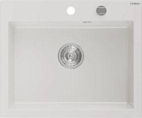 Mexen Elix granieten gootsteen 1-baks, 600 x 500 mm, wit, sifon chroom - 6525601005-20