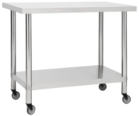 vidaXL Keukenwerktafel met wielen 80x60x85 cm roestvrij staal