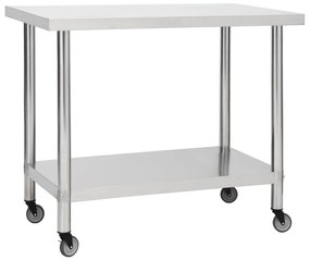 vidaXL Keukenwerktafel met wielen 80x60x85 cm roestvrij staal