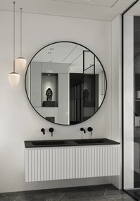 Fontana Lento wit badkamermeubel ribbelfront met zwarte wastafel 120cm zonder kraangaten en ronde spiegel