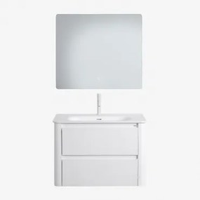 Badkamermeubelset In Hout Met Geïntegreerde Wastafel Egerton Wit & Rechthoekige Led En Anticondens 80x70 Cm Gualar & Wit ↑20 - Sklum
