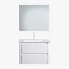 Badkamermeubelset In Hout Met Geïntegreerde Wastafel Egerton Wit & Rechthoekige Led En Anticondens 80x70 Cm Gualar & Wit ↑20 - Sklum