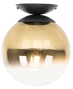 Art deco plafondlamp zwart met goud glas - pallon
