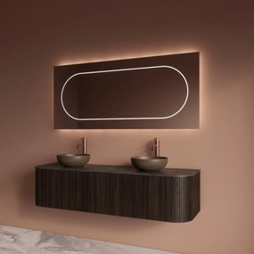 Gliss Design Alluro badmeubel ribbelfront met ronding links/rechts 160cm ebony en zwart leisteen toppaneel