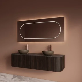 Gliss Design Alluro badmeubel ribbelfront met ronding links/rechts 160cm ebony en zwart leisteen toppaneel