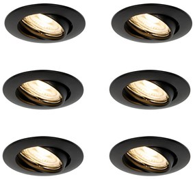 Set van 6 inbouwspots zwart GU10 35mm - Edu